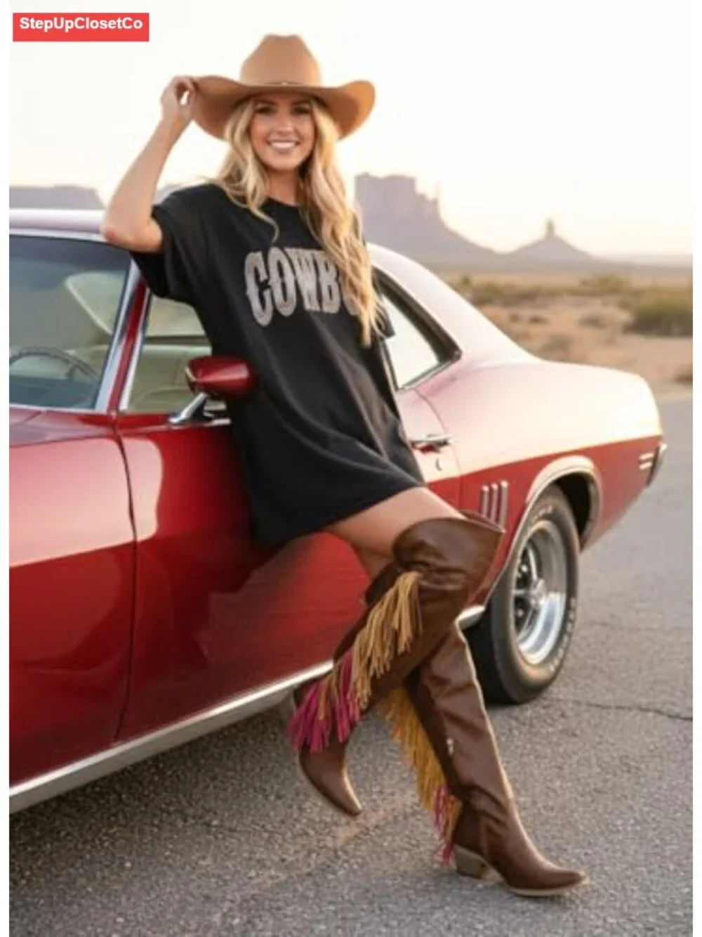 Over Knee Cowboy Boots with Fringe Adjustable Thigh High